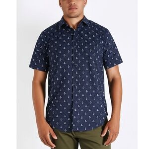STEEL JELLY Short Sleeve Button Down Shirt XL Navy Anchor Print Modern Casual